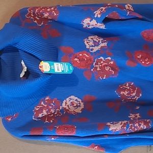 Pioneer woman sweater XL blue with red flowers